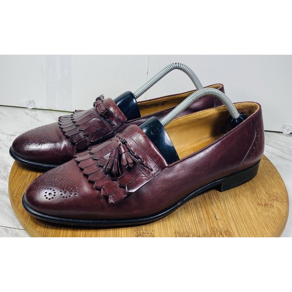 BOSTONIAN ITALY Mens 11M Burgundy Leather Tassel Kiltie Loafers Wingtip Shoes